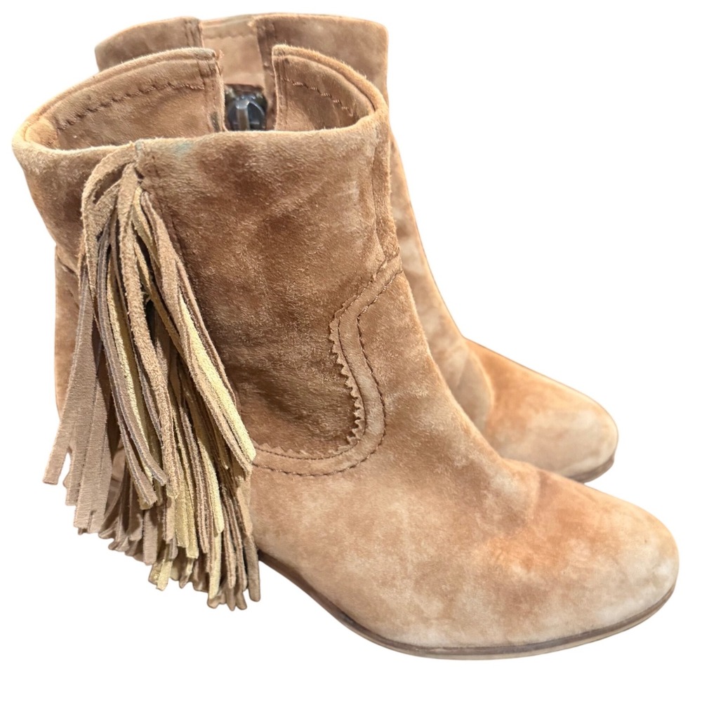Sam Edelman Louie Western Fringe Ankle Boots Suede Womens 7.5‎ Tan Boho Cowgirl